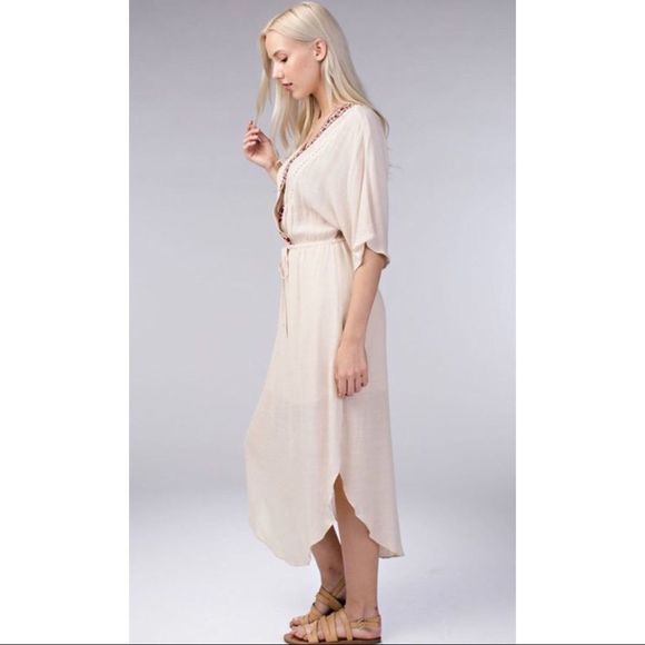 Embroidered trim kimono sleeve midi dress - Picture 3 of 7